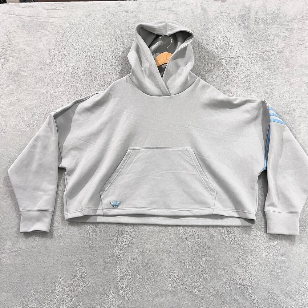 Adidas Originals Cropped Hoodie Womens 2X Sweatshirt Logo Light Blue‎ Y2K NWT
